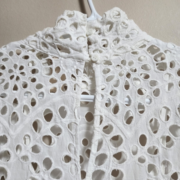 H&M eyelet embroidery puff long sleeves midi dress color white size XS - Picture 8 of 10